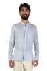 Luca Bertelli camicia slim in lino con collo coreano c3228 [c8890b38]