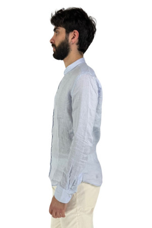 Luca Bertelli camicia slim in lino con collo coreano c3228 [11af4835]