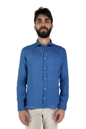 Luca Bertelli camicia slim in lino con collo francese c3229 [445d2dbf]