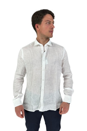 Luca Bertelli camicia slim in lino con collo francese c3229 [d3d2b9c0]