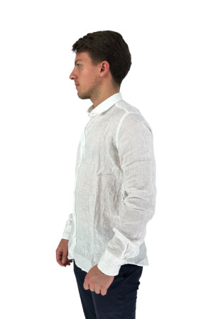 Luca Bertelli camicia slim in lino con collo francese c3229 [0af4facd]