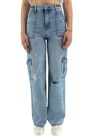 XT Studio jeans flare cargo in denim con lavaggio chiaro x124svc009d41901 [e1322f3a]