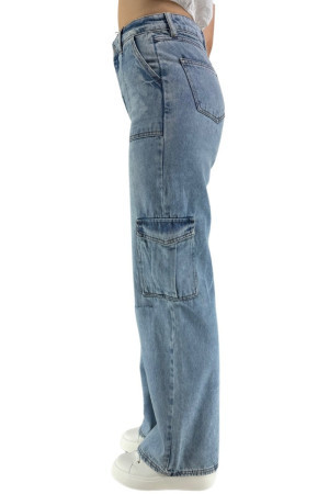 XT Studio jeans flare cargo in denim con lavaggio chiaro x124svc009d41901 [38146c37]