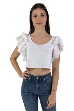 Markup t-shirt cropped in cotone con rouches mw661015 [697319c2]