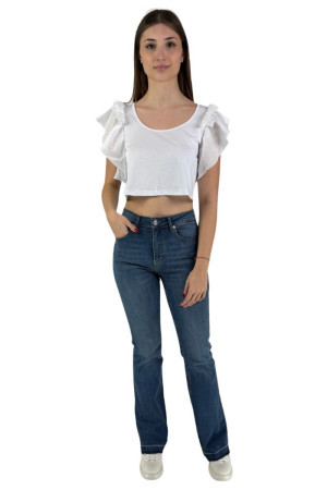 Markup t-shirt cropped in cotone con rouches mw661015 [0218dcd5]