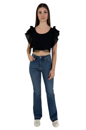 Markup t-shirt cropped in cotone con rouches mw661015 [291a6459]