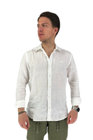 North Sails camicia in lino con logo ricamato 664114 [e91448ad]