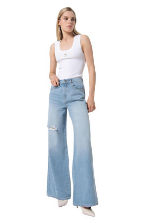 Fracomina jeans wide leg con lavaggio chiaro bleached Eva 2 fp24sv3015d41903 [a56a3532]