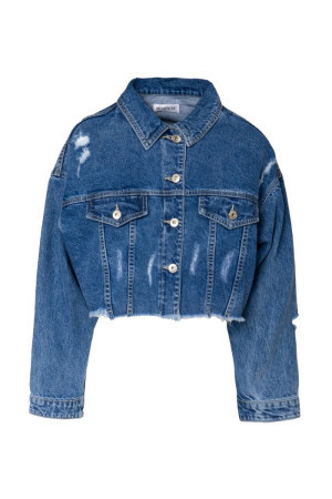 Influencer giacca in denim con fondo sfrangiato e fila di strass 01d2039 [4e3e18fd]