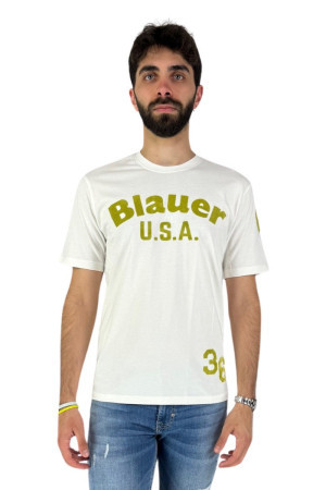 Blauer t-shirt in jersey con stampe floccate 24sbluh02317 [f7a6117a]