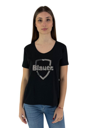 Blauer t-shirt in jersey con scudetto strass 24sbldh02383 [9a2bfd2e]