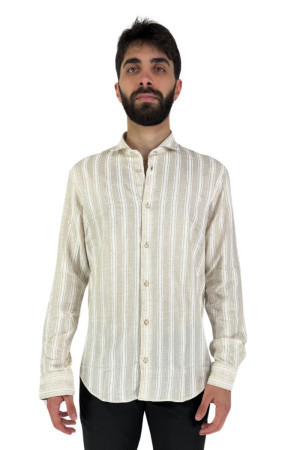 Luca Bertelli camicia a righe in viscosa e lino con collo francese c31605 [f8ecc2b5]