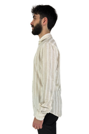 Luca Bertelli camicia a righe in viscosa e lino con collo francese c31605 [f8ecc2b5]