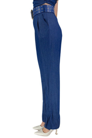 Influencer pantalone in tela di denim con cintura abbinata 01x444 [90c652c5]