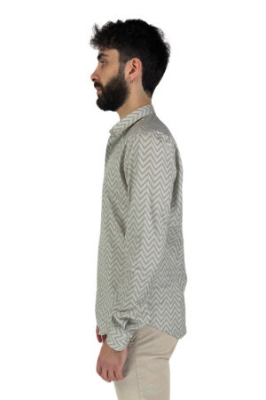 Luca Bertelli camicia a fantasia in cotone con collo francese c31602 [a7502b1f]