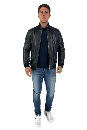 Luca Bertelli bomber in vera pelle con collo a lupetto Boston g9931 [03d439b3]