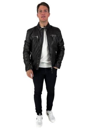 Milestone biker in vera pelle vintage con collo coreano Bruno 60310 11bruo [08fa2571]