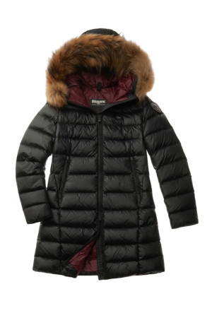 Blauer piumino lungo con bordo in pelliccia Kristin 24wbldk03039-006950 [325a84f9]