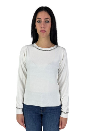 Markup maglia in misto viscosa scollo a barca con strass applicati mw760082 [ea548102]