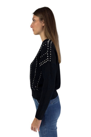 Fresh Flower maglia girocollo a costa inglese con strass ff435 [e90aceea]