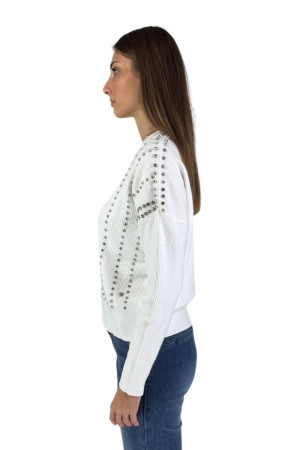 Fresh Flower maglia girocollo a costa inglese con strass ff435 [8069bd23]