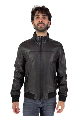 Milestone biker in vera pelle con collo lupetto Justin 21000 [32e4f6f5]