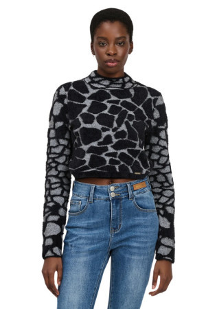 Influencer maglia cropped con fantasia animalier q97961 [d5d25fcf]