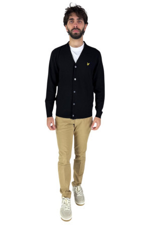 Lyle & Scott cardigan scollo a V in cotone e merinos con logo kn2100v [6fa323a1]