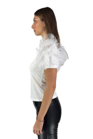 Fracomina t-shirt regular con maniche in tulle plumetis fr24wt1021j401s3 [29bc495c]