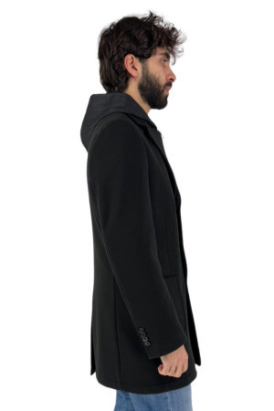 Moro cappotto a tinta unita con cappuccio e davantino removibili mcp1200 [50f2f5ae]