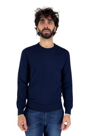 Nerovago maglia girocollo con toppe a contrasto in misto cotone e lana 740401 [461556ab]